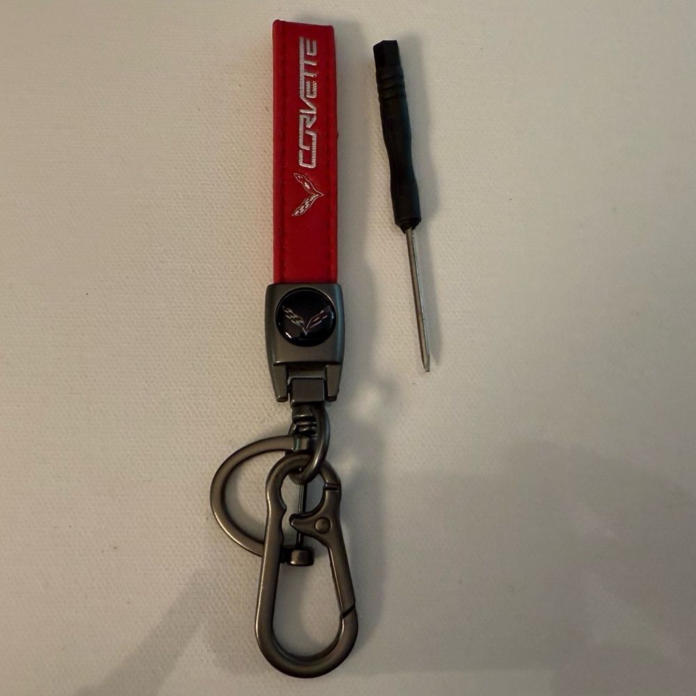 Corvette Key Fob Keychain in Red Leather with Logo NWT